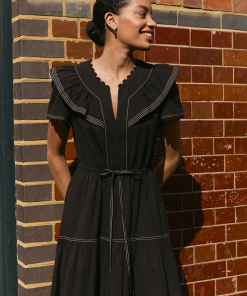 Nessa Cotton Seersucker Maxi Dress - Black