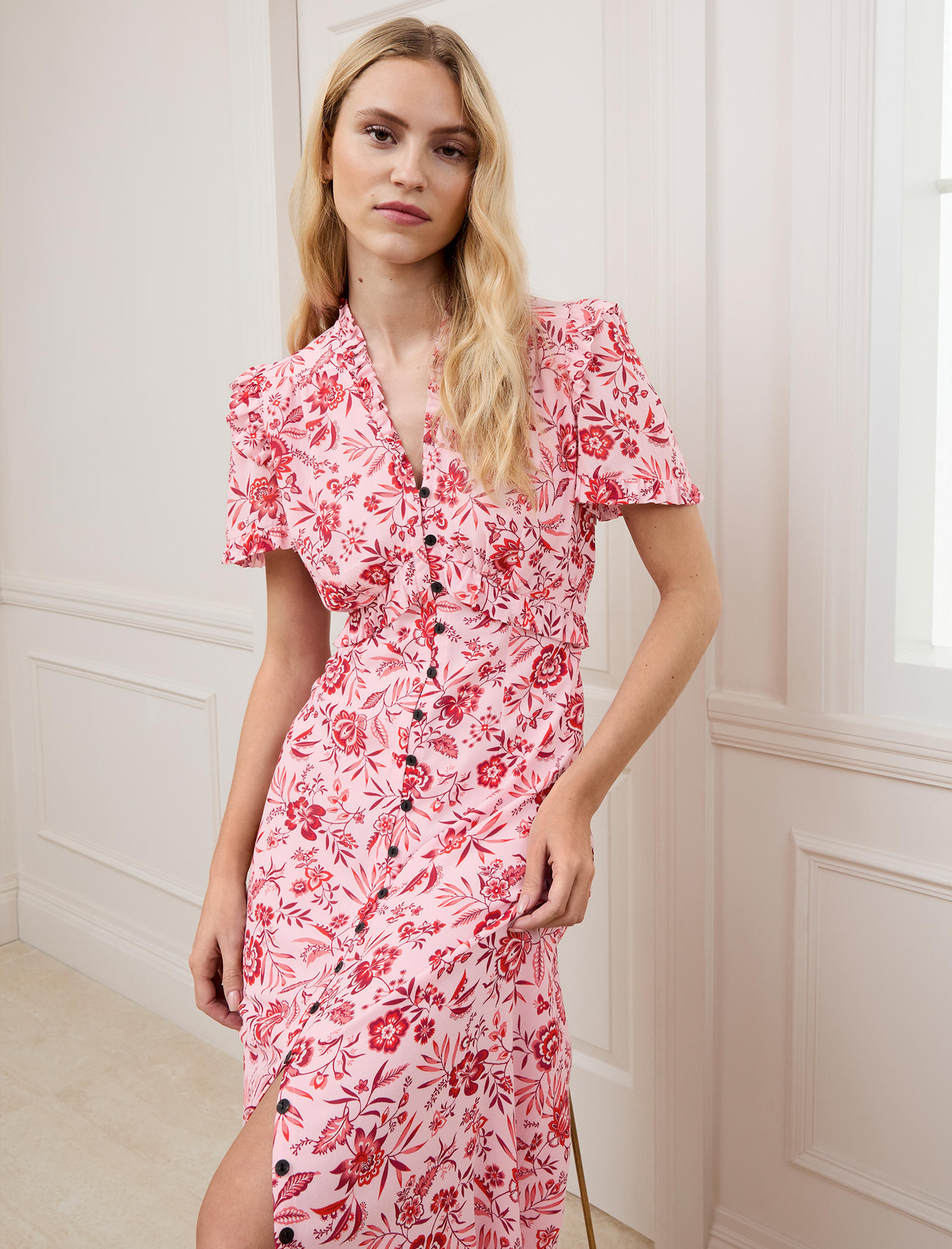 Liliana Cotton Blend Maxi Dress - Pink Palm Floral Print - Image 2