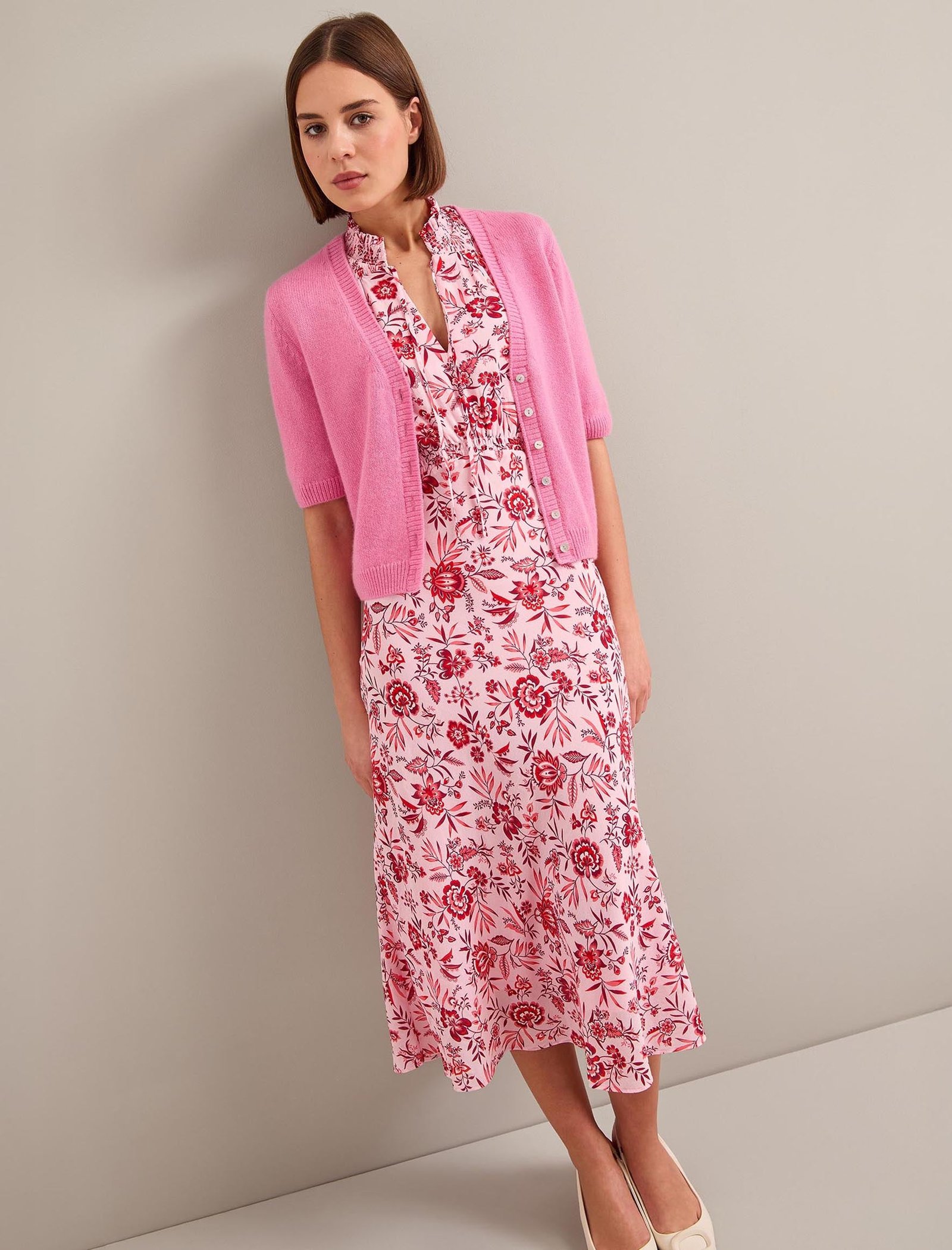 Irina Cotton Blend Midi Dress - Pink Palm Floral Print - Image 10