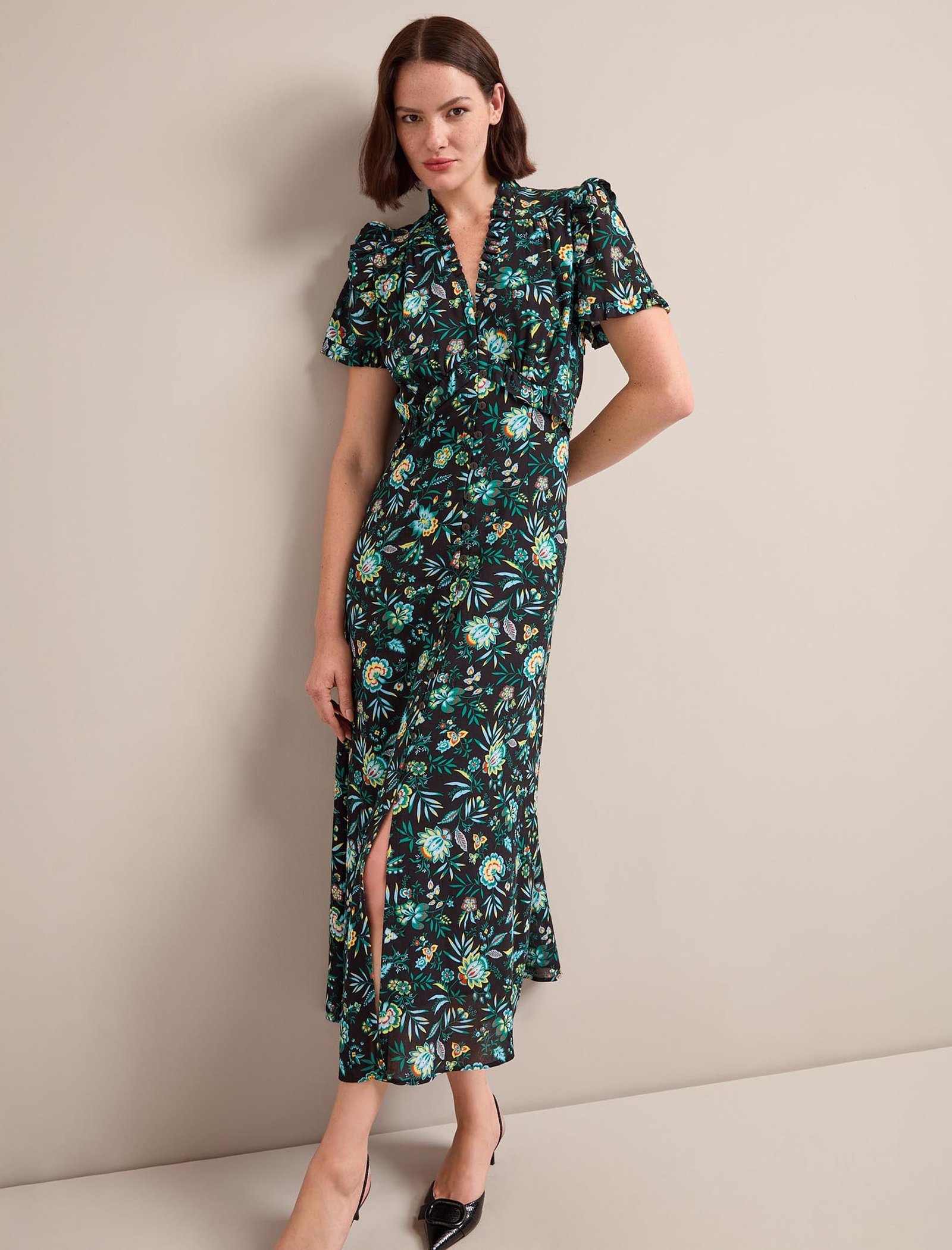 Liliana Cotton Blend Maxi Dress - Black Palm Floral Print - Image 5