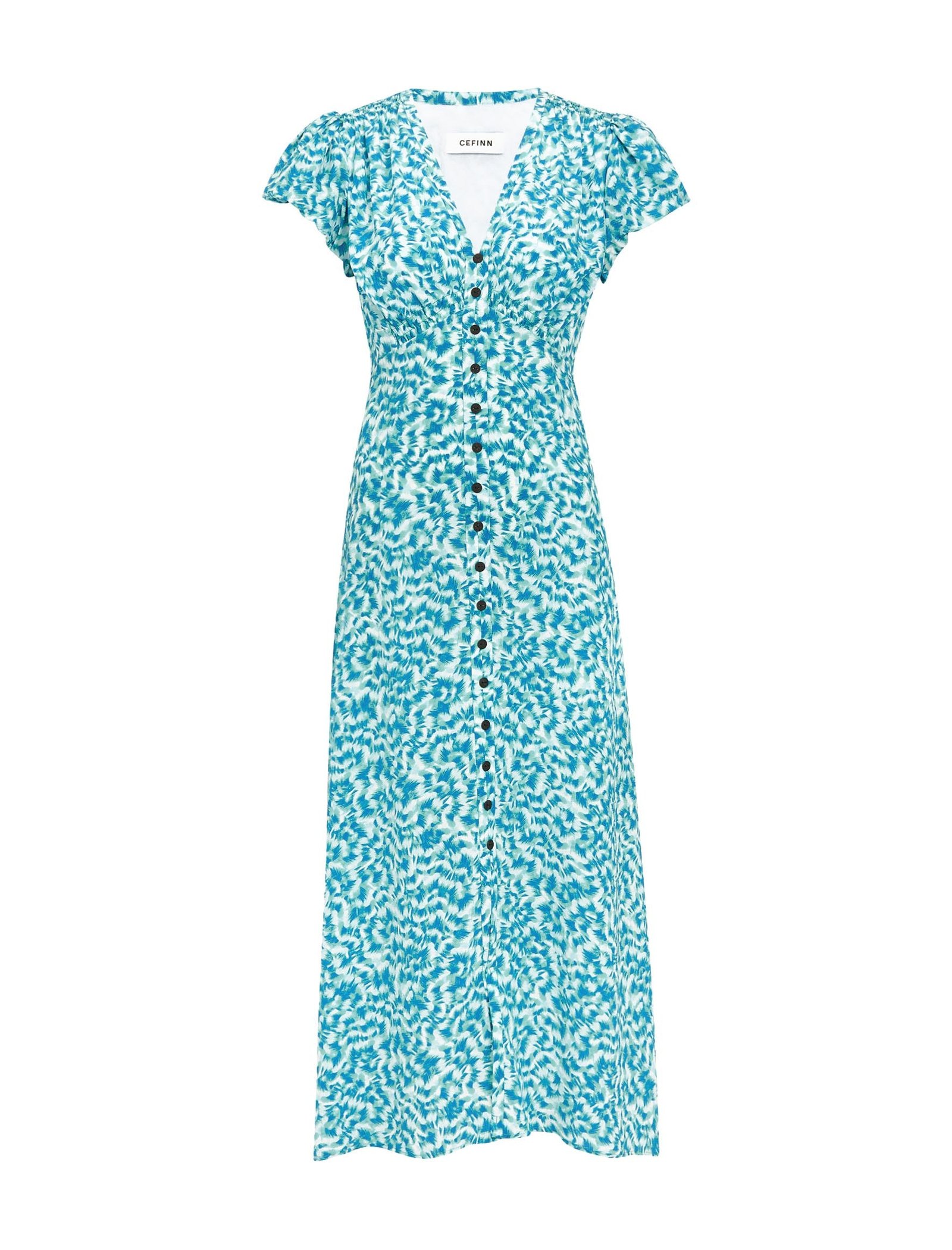 Leila Silk Maxi Dress - Blue Green Feather Print - Image 12