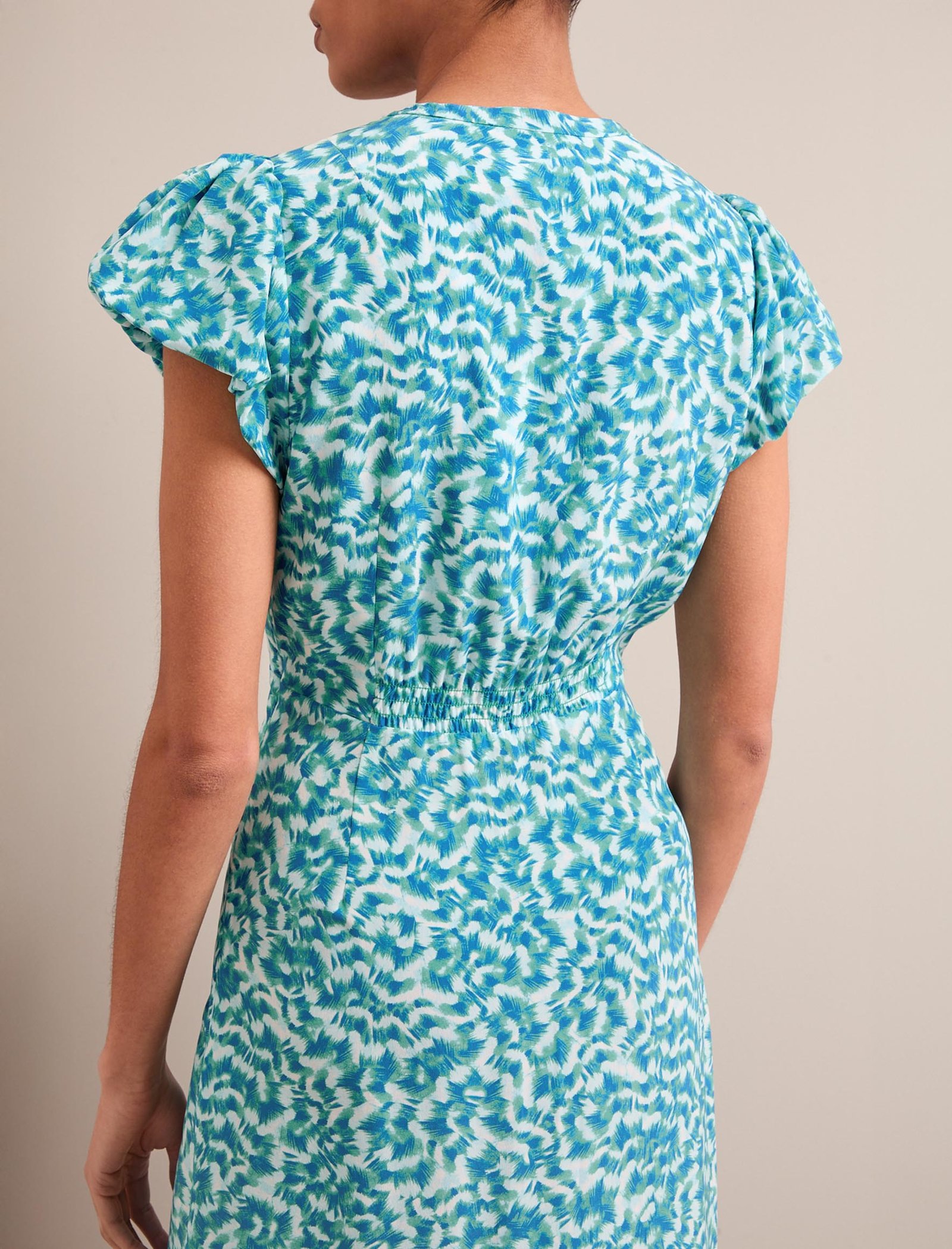 Leila Silk Maxi Dress - Blue Green Feather Print - Image 8