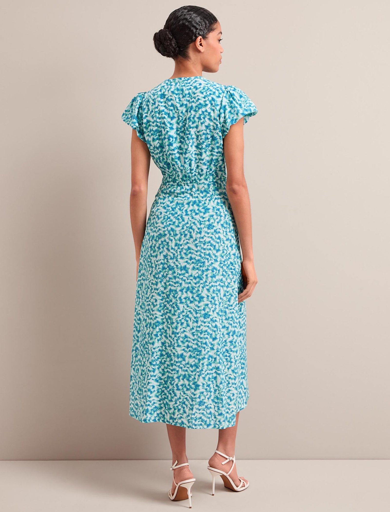 Leila Silk Maxi Dress - Blue Green Feather Print - Image 11