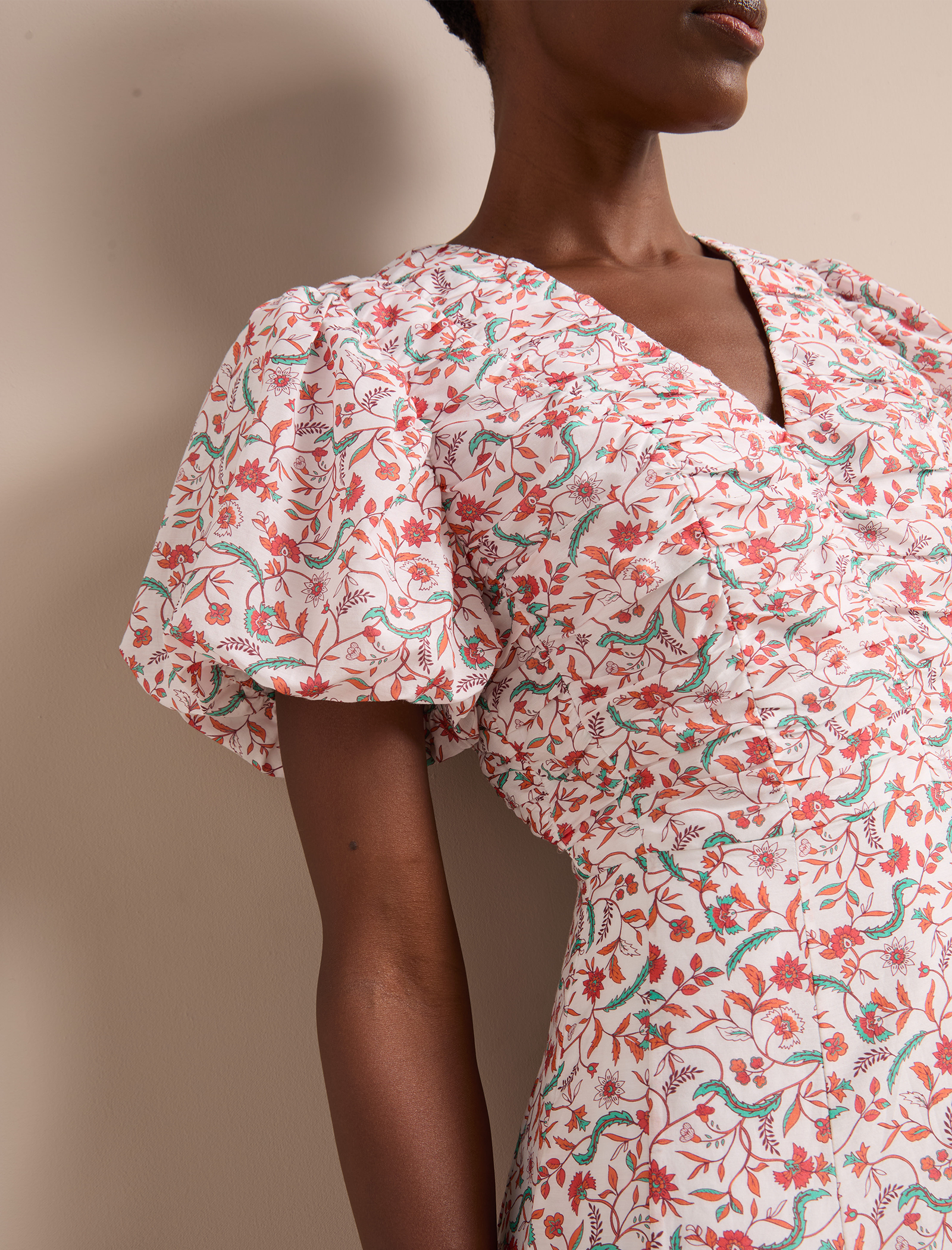 Elisa Silk Blend Midi Dress - Red Trailing Feather Print - Image 2