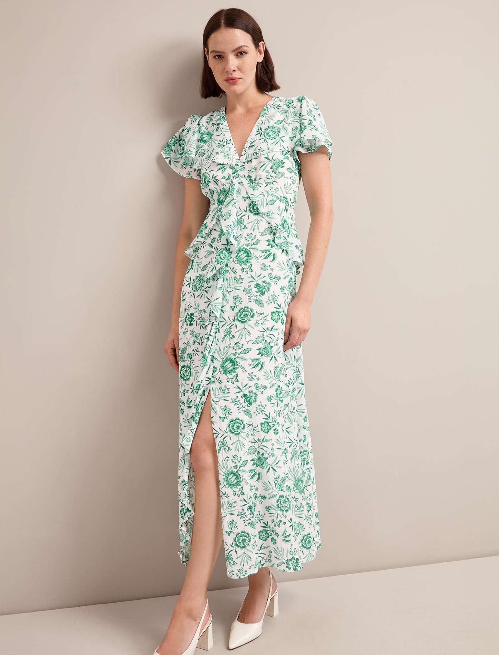 Vivienne Cotton Blend Maxi Dress - Green Palm Floral Print - Image 4