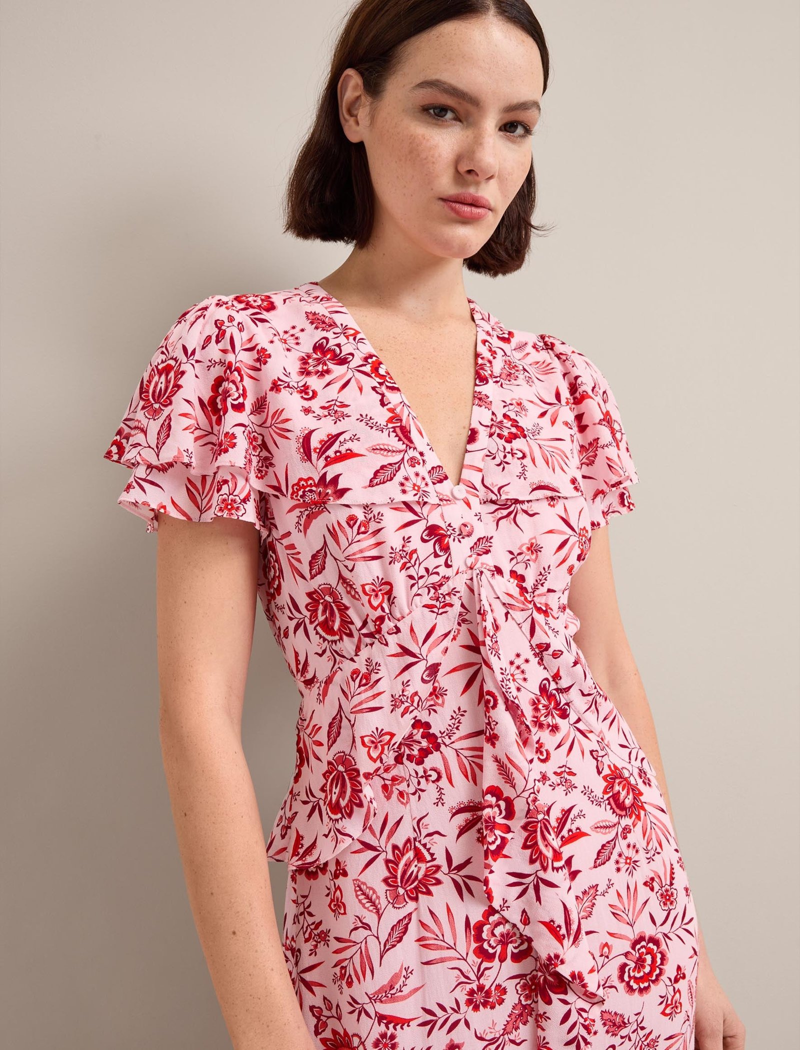 Vivienne Cotton Blend Maxi Dress - Pink Palm Floral Print - Image 3