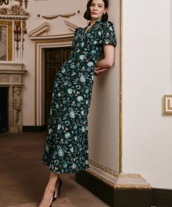 Liliana Cotton Blend Maxi Dress - Black Palm Floral Print